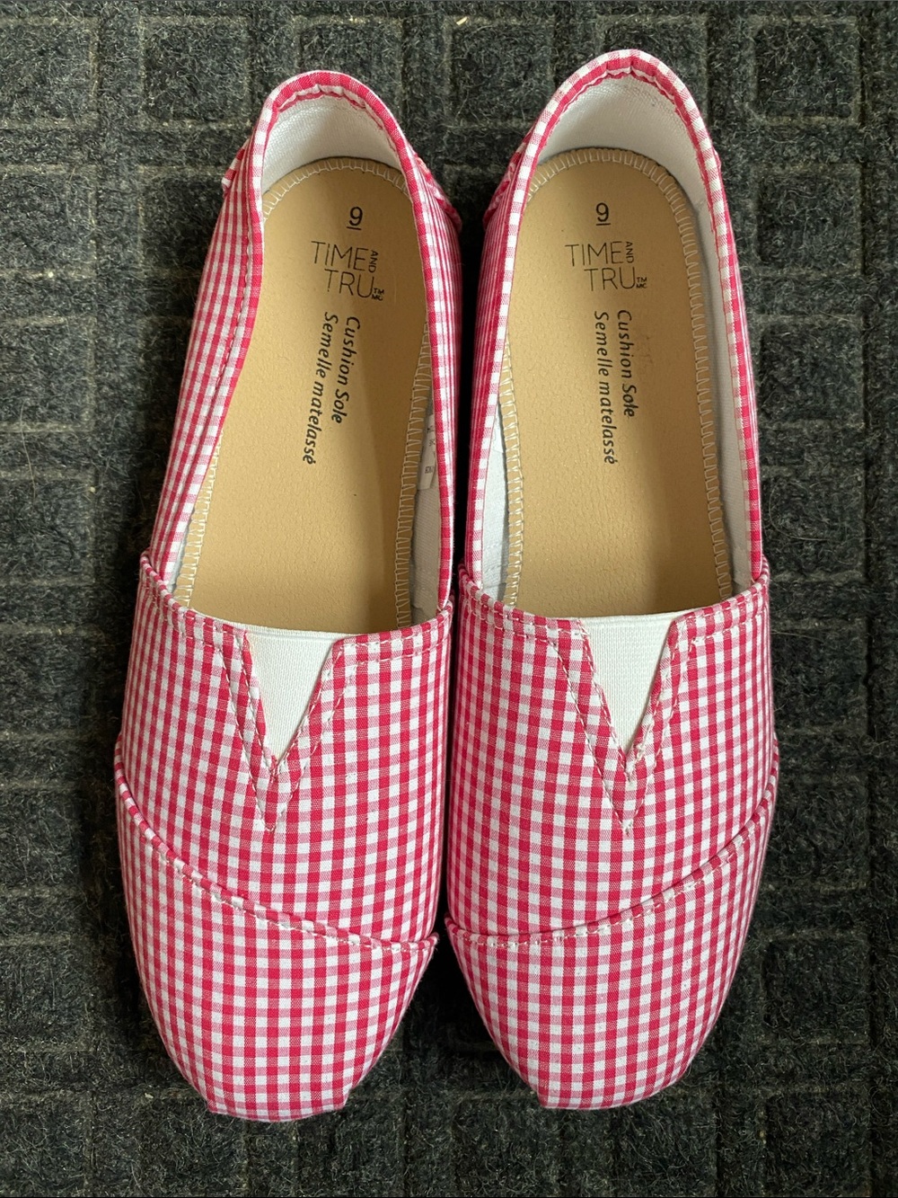 Time and Tru Red and White Gingham Slip-On Flats